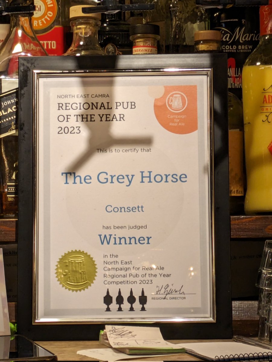 Congratulations again to the Grey Horse in Consett who have just received their CAMRA 2023 North East Regional Pub of the Year award from our Regional Director