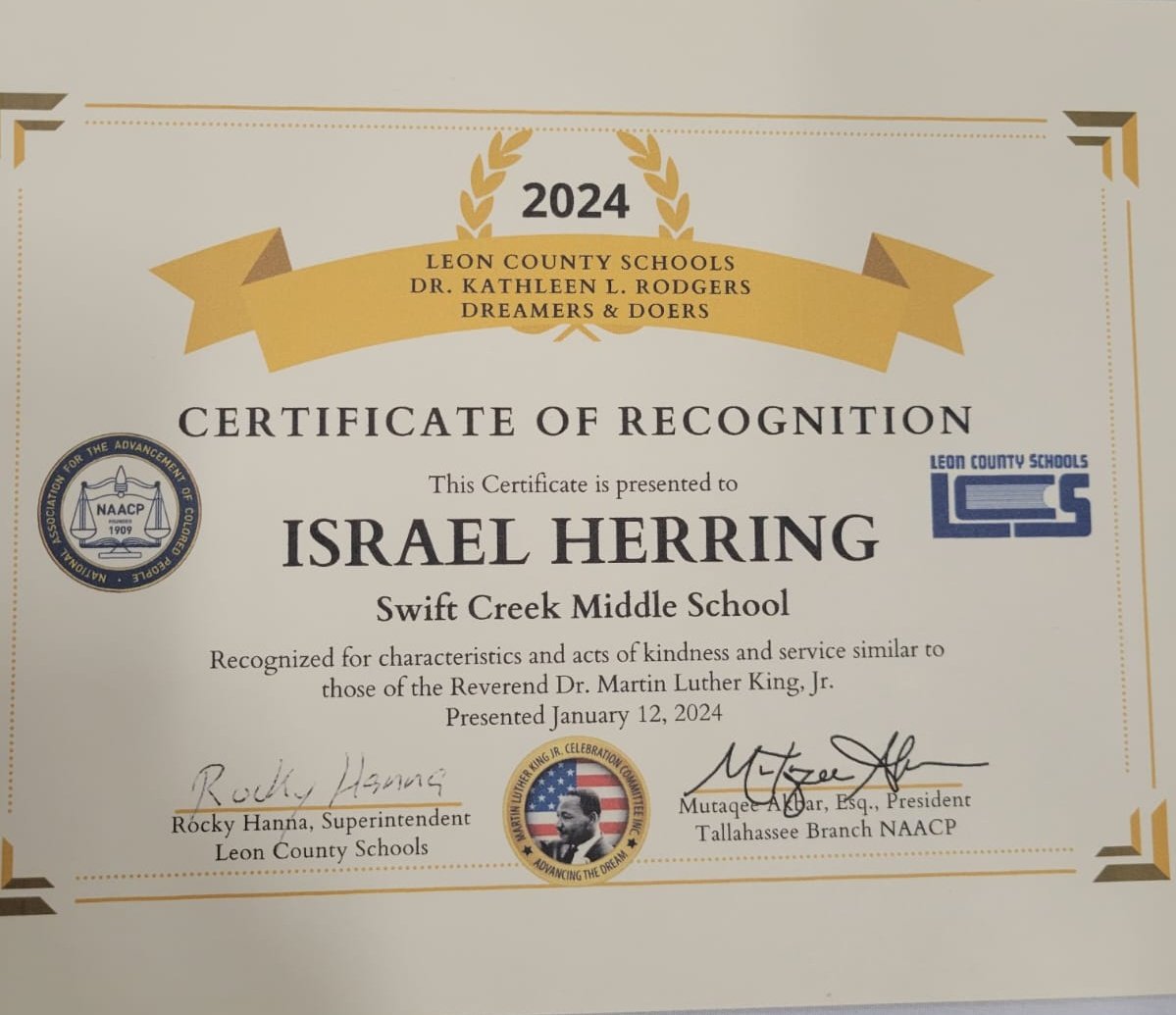 Congratulations to Israel, my second born, for being one of only two eighth graders honored with the Dr. Martin Luther King Jr. Dreamers and Doers Award. #SecondBorn #Izzy #MyGuys #HerringGang