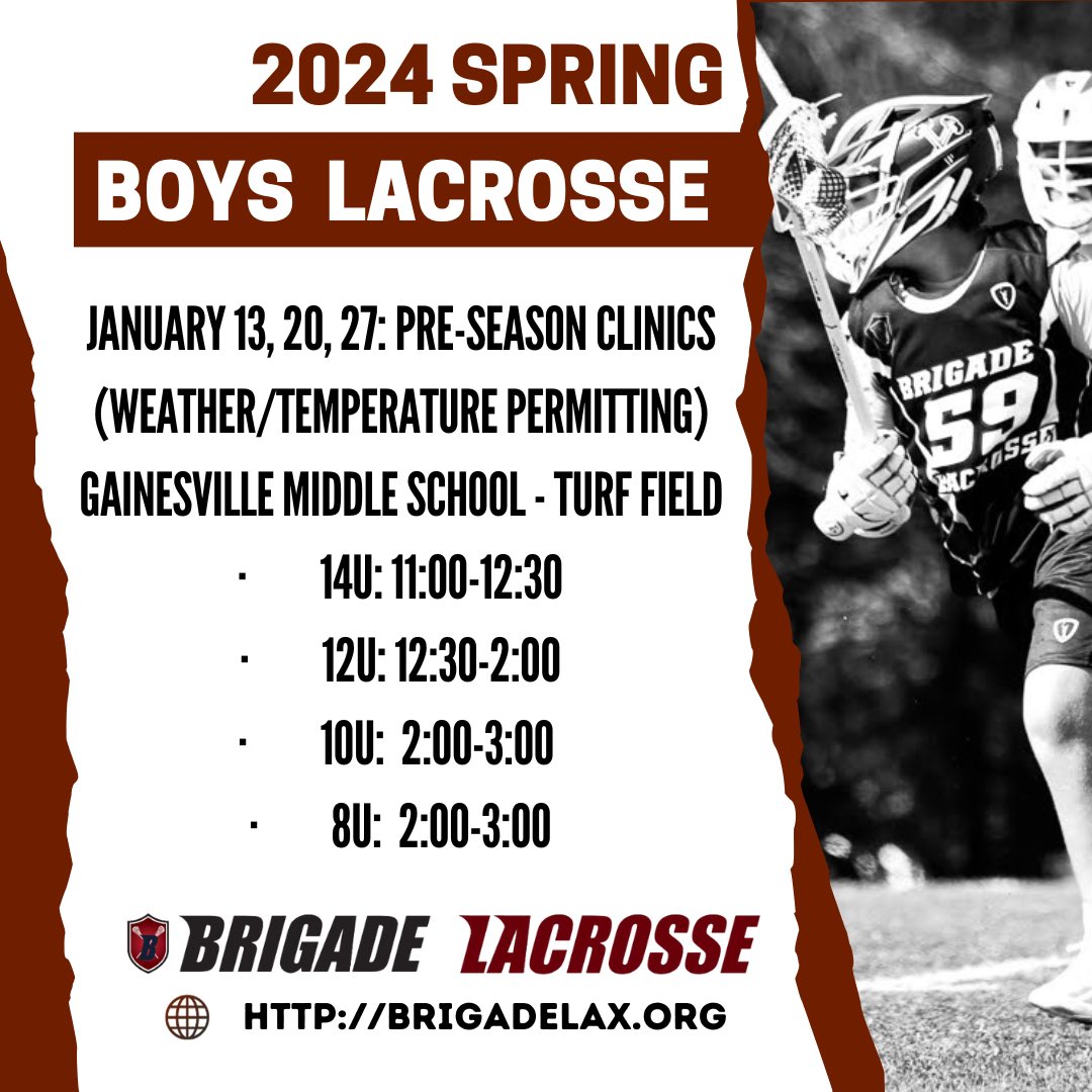 BrigadeLax's tweet photo. First Spring Boys Clinics start today! Registration is still open. Play lacrosse with us. #brigadelax #youthlacrosse #gainesvilleva #princewilliamcounty #Boyslacrosse https://t.co/2RujAxkFnC