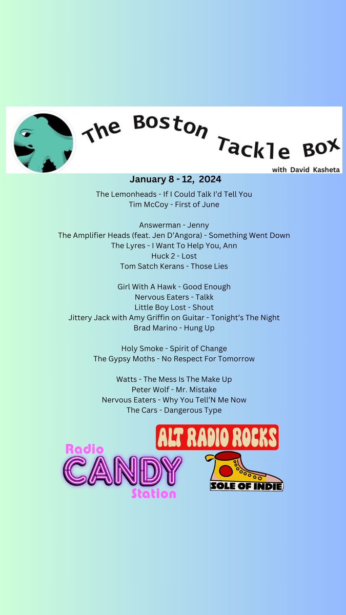 dkash's tweet photo. #TheLemonheads @TimMcCoyMusic @RumBarRecords #Answerman #TheAmplifierHeads @JenDangoraMusic #TheLyres
@Huck2band #TomSatchKerans @Girlwith_a_Hawk #NervousEaters @wickedcool_nyc @littlesteven_ug @LittleBillyLost @RockGardenRcds @smittesmitty #JitteryJack @BradMarino @holysmoke207 @gypsymothsbost1 #Watts @DanielKopko12 @PeterWolf_Woofa @thecarsband @ElliotEastonEE @RadioCandyHits #AltRadioRocks #SoleOfIndieRadio @BostonTackleBox