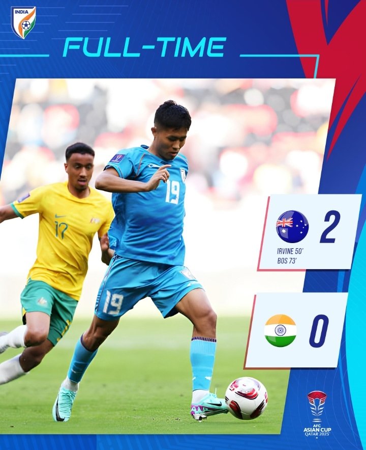 IFootcric68275's tweet photo. Full time 

🇦🇺Australia 2 -0 India🇮🇳

Well done team India  nice play against 25th rank team Australia 

#IndianFootball #AFCAsianCup
#BlueTighers #AFCAsianCup2023
#Qatar2023 https://t.co/qUoTuTG8DI