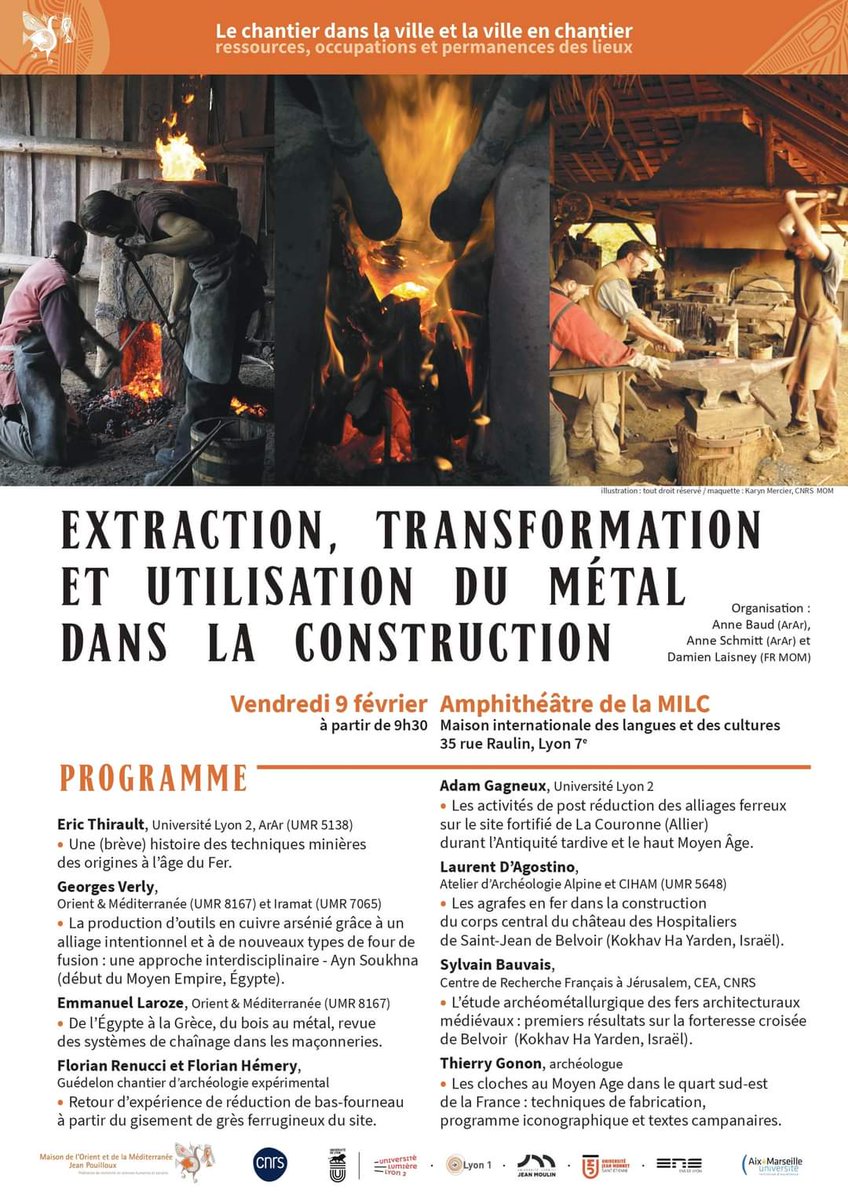 AFlammin's tweet photo. Annonce d'une très belle journée sur le métal  : " Extraction, transformation et utilisation du métal dans la construction " à la Maison de l'Orient et de la Méditerranée à Lyon
#archeologie 
#Archaeology #cnrs #universitelyon2 #mom #arar https://t.co/AzRXnCIkNt