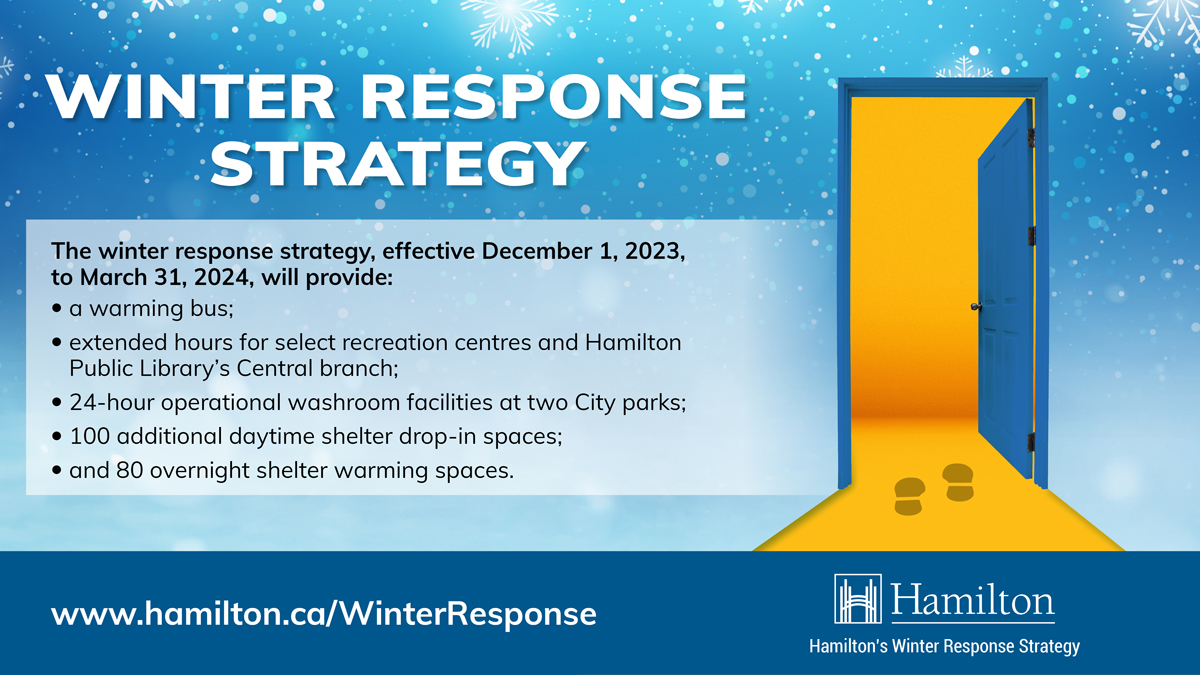 With temperatures dropping, the City has implemented a Winter Response Strategy that works to protect unhoused individuals in #HamOnt this winter. Additional services and warming spaces will be available to support vulnerable individuals. Learn more at: hamilton.ca/WinterResponse
