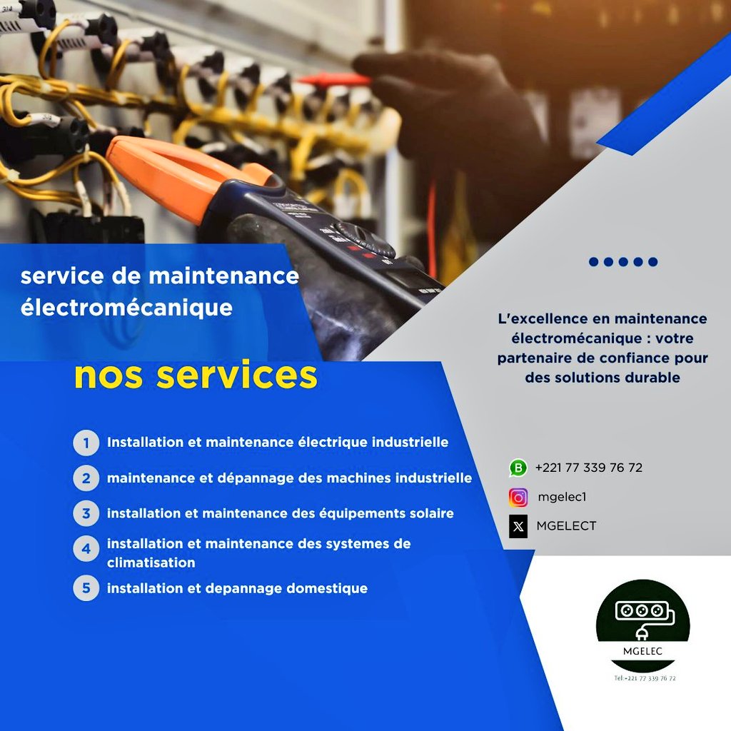 MGELECT's tweet photo. Spécialisé dans les services électromécaniques, nous proposons des prestations complètes : installation, dépannage et maintenance électrique pour les secteurs domestique et industriel. De plus,nous offrons une gamme variée de matériel
électromécanique de qualité. 
#keurguilink https://t.co/7SP6TuwW4W