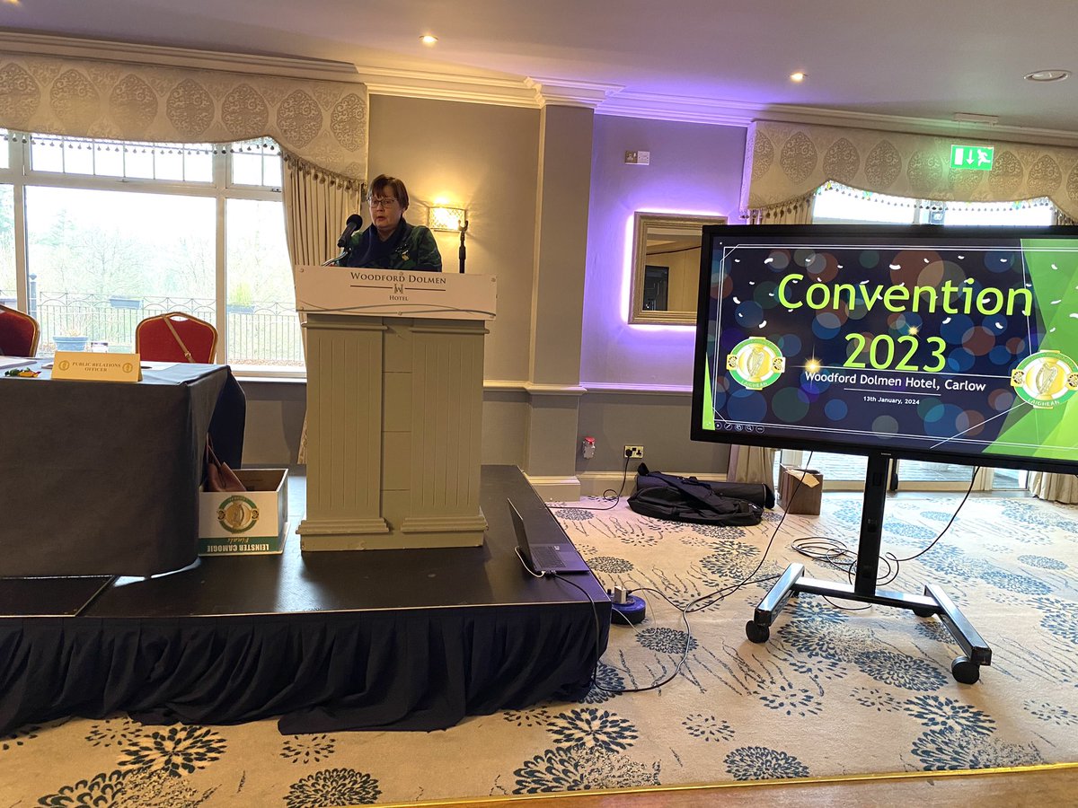 Linda Kenny delivers her final speech as Leinster Camogie Chairperson during the 2023 Leinster Convention at the Woodford Dolmen Hotel Carlow 👏#leinstercamogie