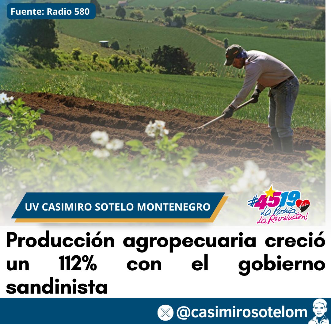 Producción agropecuaria creció un 112% con el buen Gobierno del Frente Sandinista
#EnDefensaDelFSLN
#4519LaPatriaLaRevolución
#TropaSandinista
#SomosUNCSM
#SomosUNAN
#13DeJulio