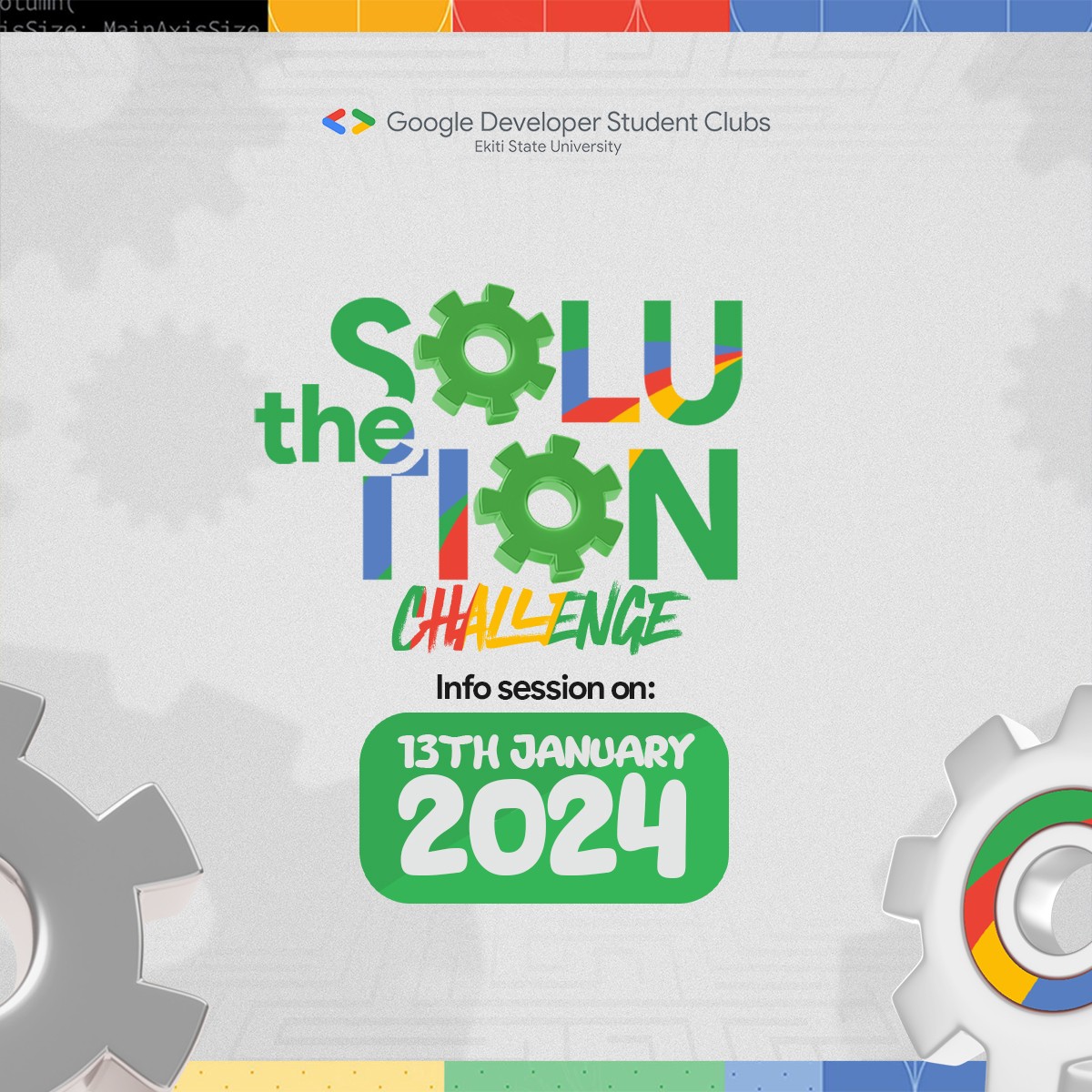gdg_Eksu's tweet photo. Innovate and Win Big: $12,000 Tech Idea Challenge Awaits Your Genius!
Join us as we kick off a new journey!
Our info session for the Google Solution Challenge are happening today🫢
Link ->
https://t.co/FwmDfjvC0q
#gdsceksu #solutionchallenge #GoogleDevelopersStudent #17SDG https://t.co/oz81uhBQrg