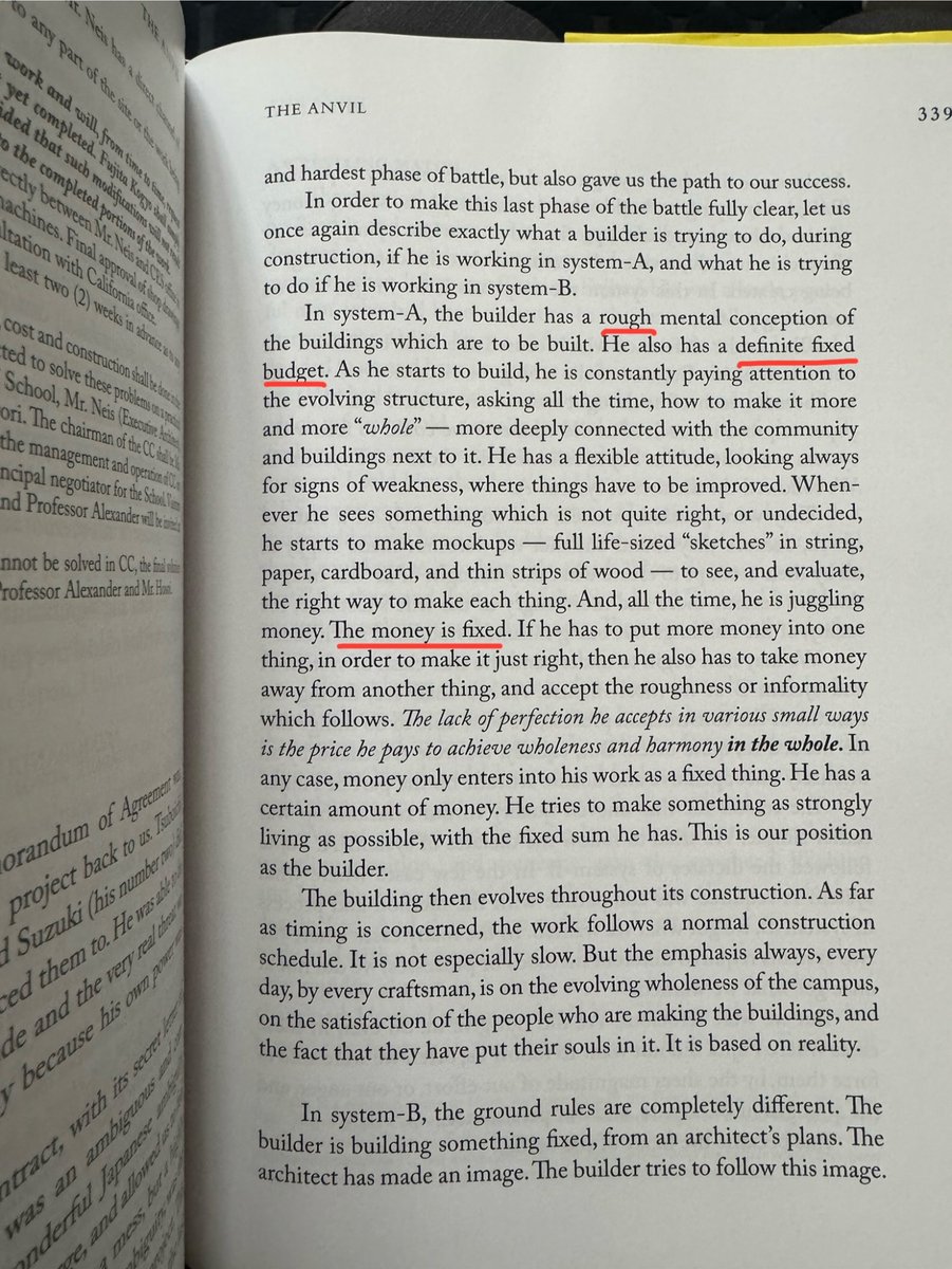 Christopher Alexander on fixed time, variable scope. Here he calls his method of building “system-A.”