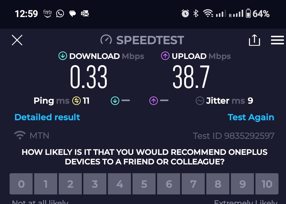 fabyyy's tweet photo. @MTNGhana never fails to Fail. Outside of their outrageous data prices, the incompétent personnel at Accra Mall, this My Fiber Line speed today. Unfortunately @VodafoneGhana is no better. https://t.co/nrTZ8jyBgj