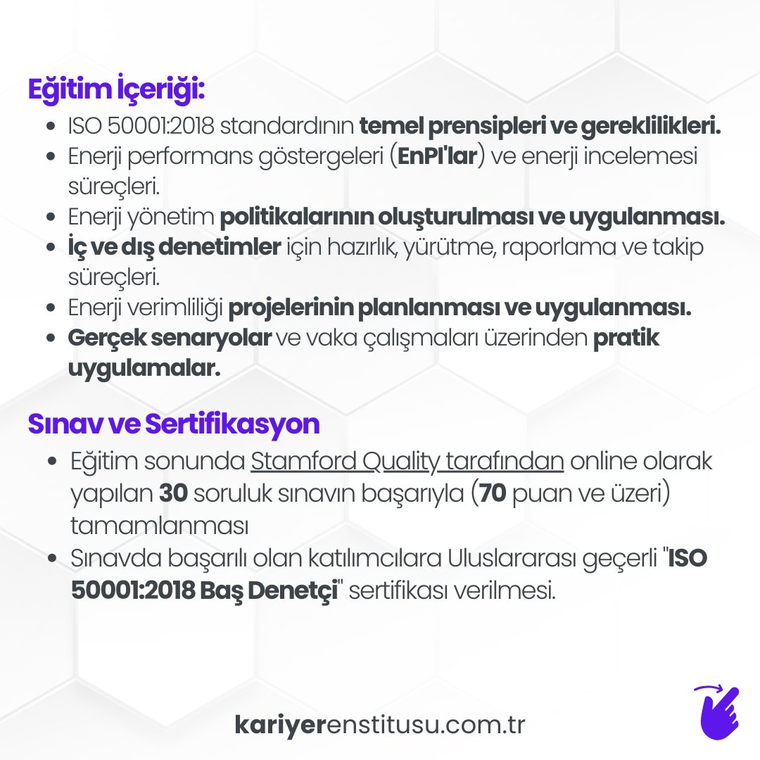 🌿 ISO 50001:2018 Baş Denetçi Eğitimi: Enerji yönetiminde uzmanlaşın! Kariyerinizi geliştirin, çevresel etkileri azaltın ve uluslararası tanınırlık kazanın. Siz de enerji verimliliği alanında öne çıkın! 💡
#ISO50001 #EnerjiYönetimi #BaşDenetçiEğitimi #Sürdürülebilirlik #Kariyer