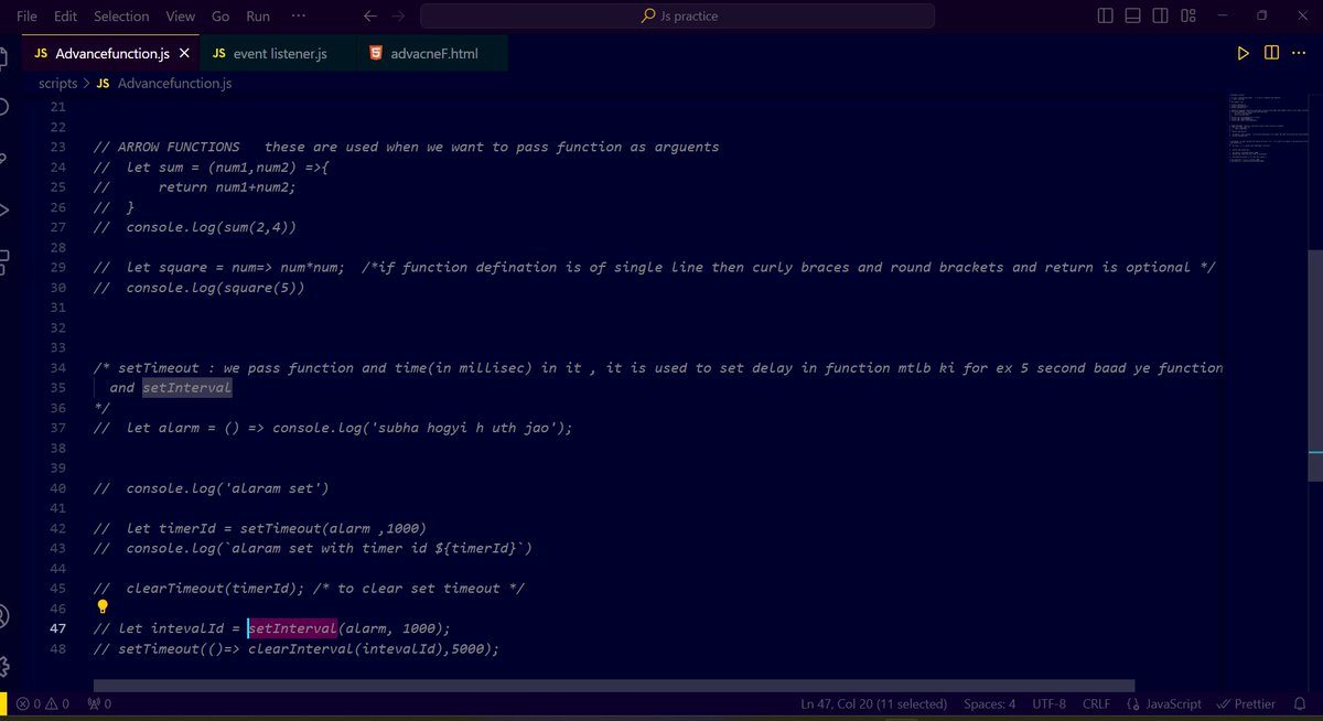 #LearnInPublic Jan 13  
Learning Javascript  
learned arrow function ✔️
learned about setTimeout/setInterval ✔️
