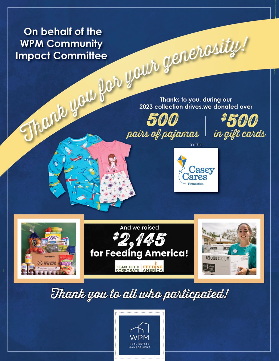 Thank you for your generosity! 🌟

#WPMRealEstateManagement #WherePeopleMatter #apartments #forrent #apartmentsearch #homesweethome #giveback #applytoday #thankyou