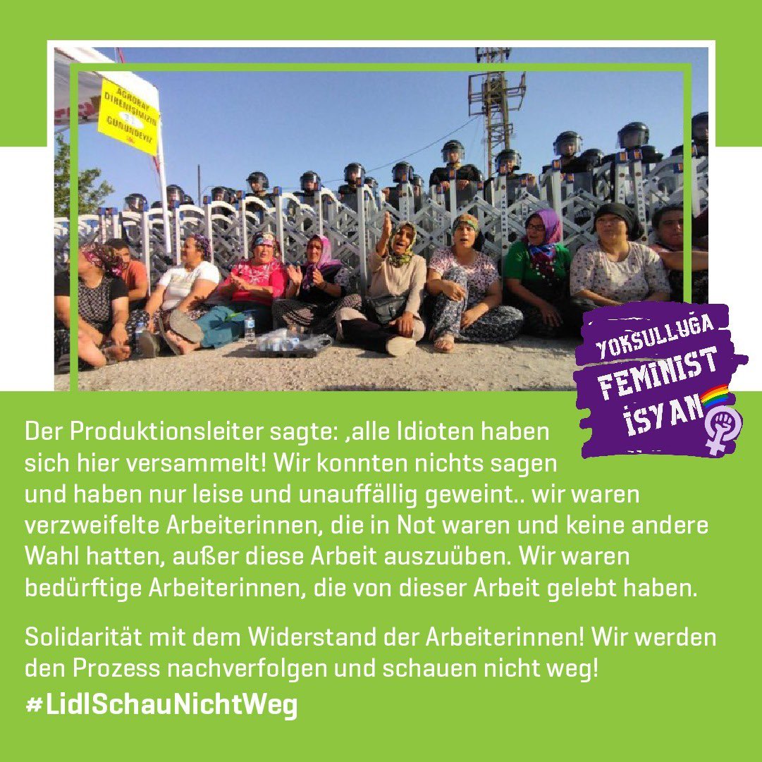 feminist_isyan's tweet photo. Solidarität mit dem Widerstand der Arbeiterinnen! Wir werden den Prozess nachverfolgen und schauen nicht weg! #LidlSchauNichtWeg  @lidl 

Direnen kadın işçilerin yanındayız ve direnişin takipçisiyiz! #LıdlHareketeGeç #AgrobayHakkımızıVer https://t.co/rLXlrTXxKS