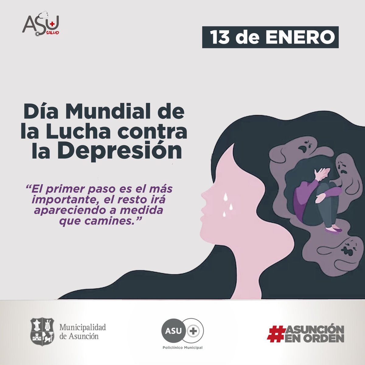 policlinicoasu's tweet photo. Hoy, 13 de enero, se conmemora el Día Mundial de la Lucha contra la Depresión. En el Policlínico Municipal Asunción, nos unimos a esta importante iniciativa para crear conciencia sobre la depresión y ofrecer apoyo a quienes lo necesitan. https://t.co/V8l6CmBk1w
