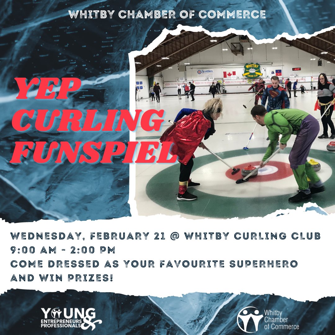 WhitbyChamber's tweet image. Don't Miss The 2024 YEP Curling Funspiel! Fast approaching on Wednesday, February 21. Hurry hard and register today! ow.ly/VA5750QpbMK

#CurlingHeroes
#SuperSpiel
#CurlingFun
#SweepLikeASuperhero
#FunspielAdventures
#CurlingCapers