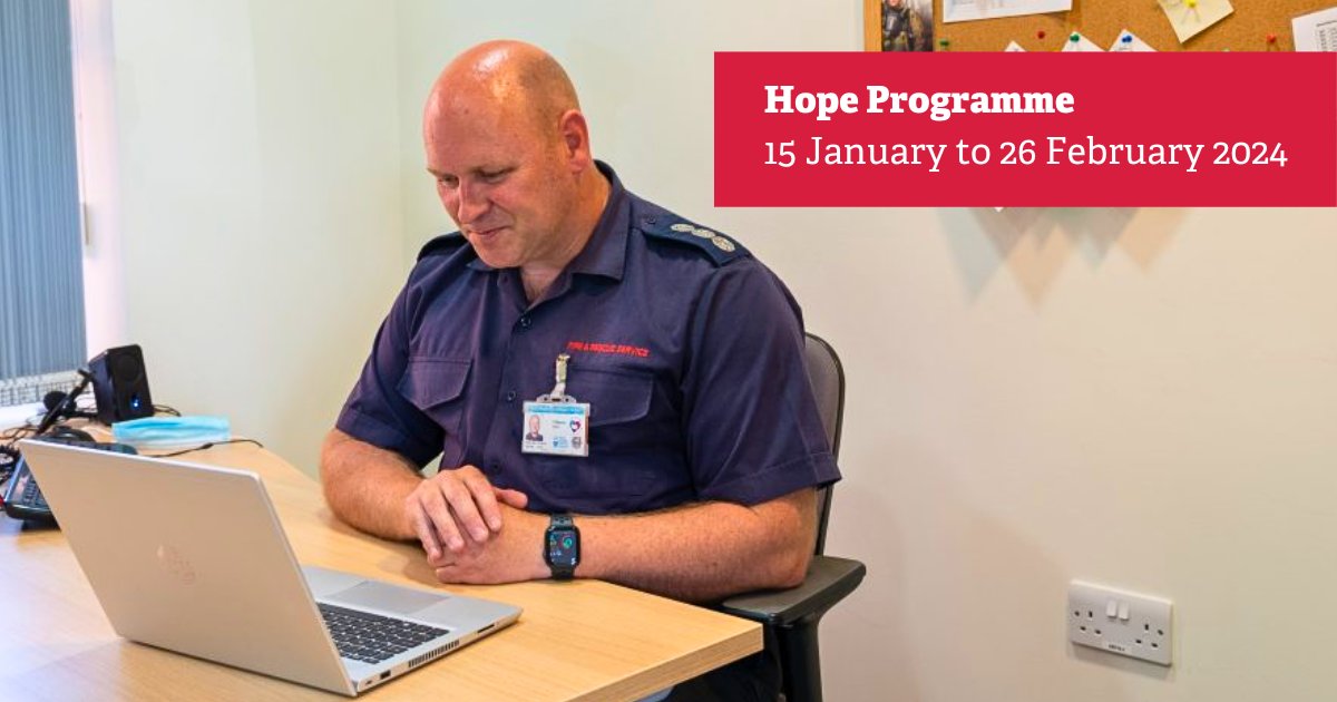 We still have spaces on our #HopeProgramme next week 🚒 If you're living with stress and anxiety, this course could help. 💻 Online at your own pace 📅 15 Jan-26 Feb 2024 Find out more: ow.ly/hKMo50PH2q0 @HOPE4TC