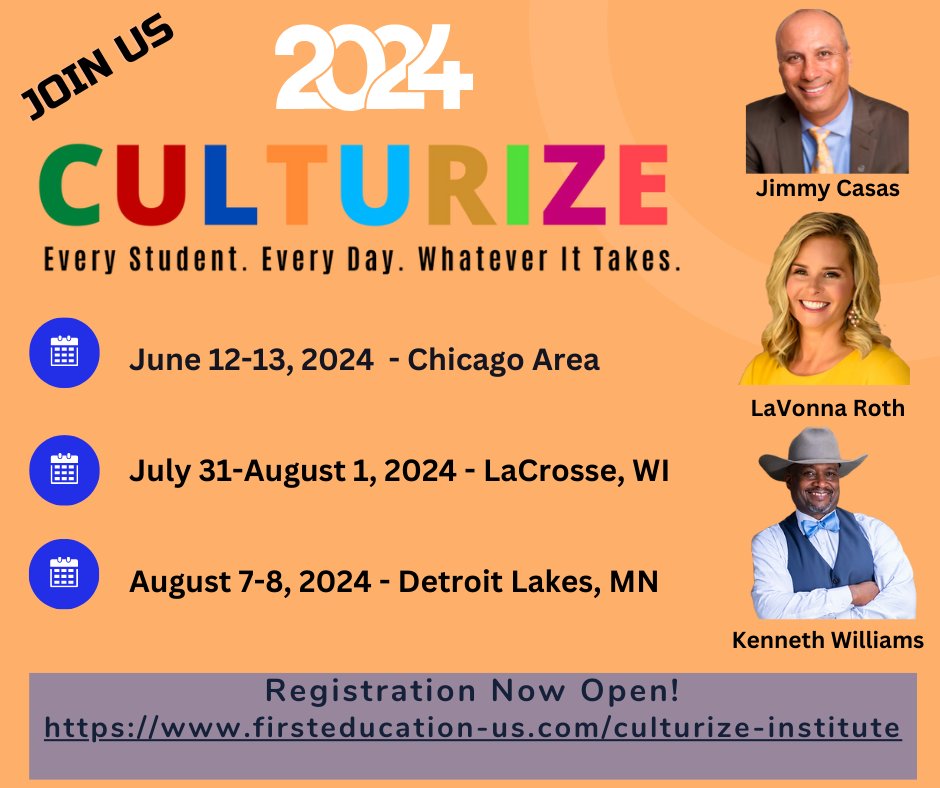 Excited to announce the 2024 Culturize Summer Institutes lineups with @unfoldthesoul @LaVonnaRoth and so many more. This is the summer conference that will not only provide educators w/perspectives on practical tools & strategies for the 2024-25 school year, but will also provide