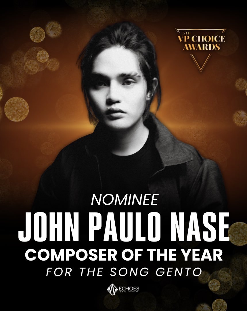 sb19echoes's tweet photo. John Paulo Bagnas Nase, aka PABLO, is officially nominated as VPCA's COMPOSER OF THE YEAR for SB19's song, GENTO!

Let's make him a HALL OF FAMER by voting him once it opens on March 5! Thank you, A'TIN!

#5thVPCANomineesReveal #5thVPCA #VPChoiceAwards

#PABLO @imszmc https://t.co/lCXaEWHcUL