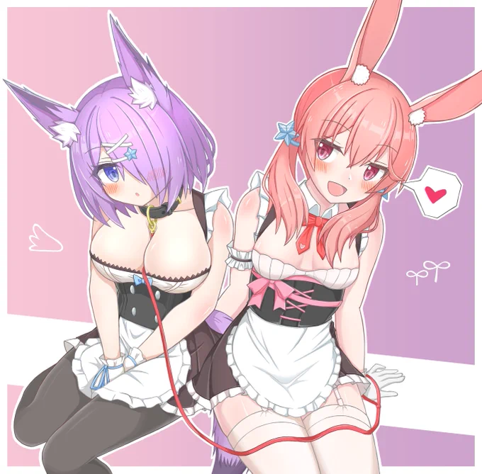 #ふたばあーと#あずきそあーと兎耳メイドさん狐耳メイドさん 