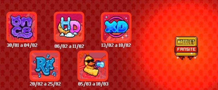 CfoHabblet's tweet photo. 📅 Calendário de atividades dos fã-sites oficiais・Fevereiro 2024:

30/01 a 04/02 - Habbonce 📚
06/02 a 11/02 - HabbletDreams 🏰
13/02 a 18/02 - HabbletXD 💄
20/02 a 25/02 - Rádio Habblet 🌒
05/03 a 10/03 - Bubblet 🪙 https://t.co/4kVTBohLnc