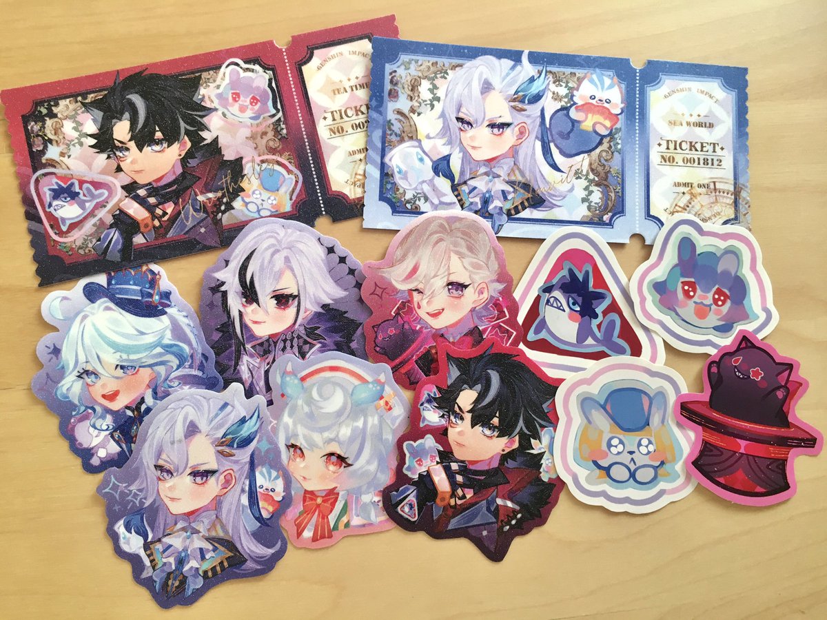thanksss!! <a href="/ame_801/">Ame🌷Kirakira Art Market 12</a> 💞
the tickets are sooooo prettttyyyy😍 i love the texture and how it sparkles! the stickers are so nice and i especially love the melusine, wrioshark freebies adorable😭❤️