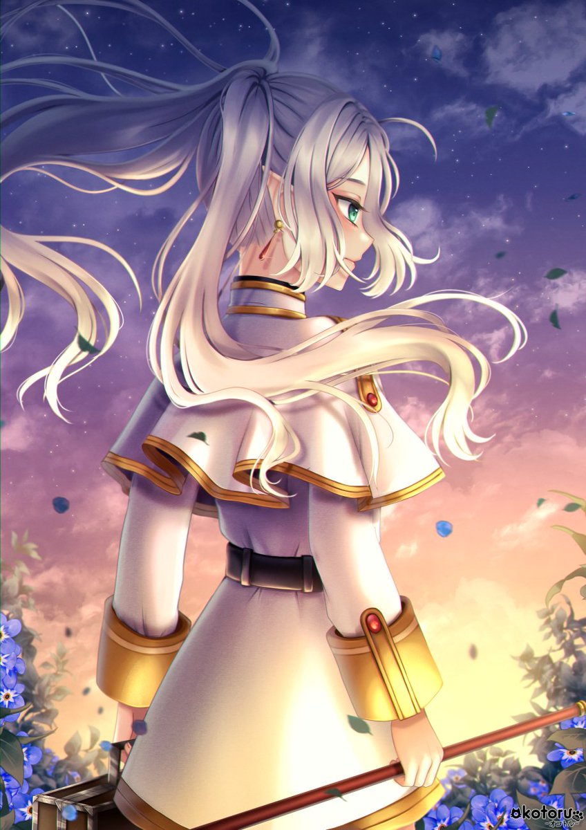 okotoru_'s tweet photo. Hey Hey! 🌟 
Excited to share my latest Artwork featuring Frieren from "Frieren: Beyond Journey's End" with you! 🎨

 I played around with a dreamy sunset/sunrise vibe and added a touch of dynamism to the hair.  
#Frieren #FrierenBeyondJourneysEnd #フリーレン https://t.co/jwnwwnsywG