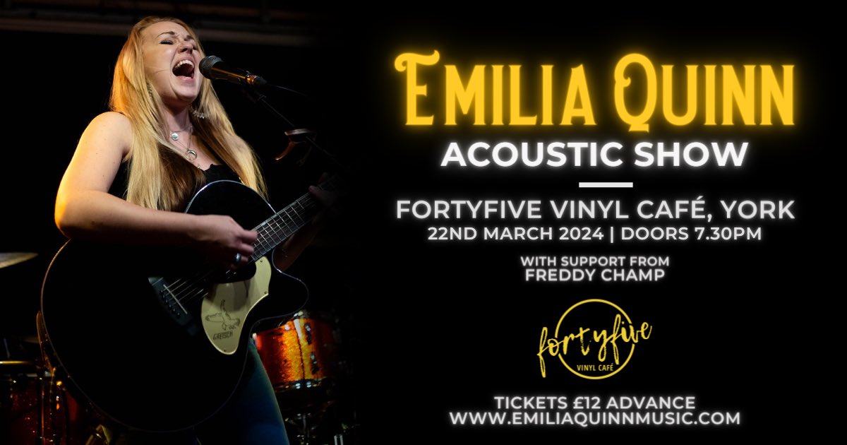 ✨ Show Announcement ✨ I'll be doing a solo headline acoustic show 22nd March at @fortyfiveuk and bringing support from my very own talented cousin, Freddy Champ. please grab your tickets sooner rather than later as they are limited! 🥰 fortyfiveuk.com/events/emilia-… 📸 @tamo_graphy