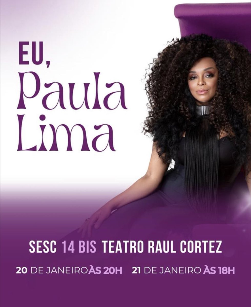 Agenda 
Tem a maravilhosa @paulalima com o show “Eu, Paula Lima”, no novíssimo @sesc14bis #agenda #paulalima #sesc14bis