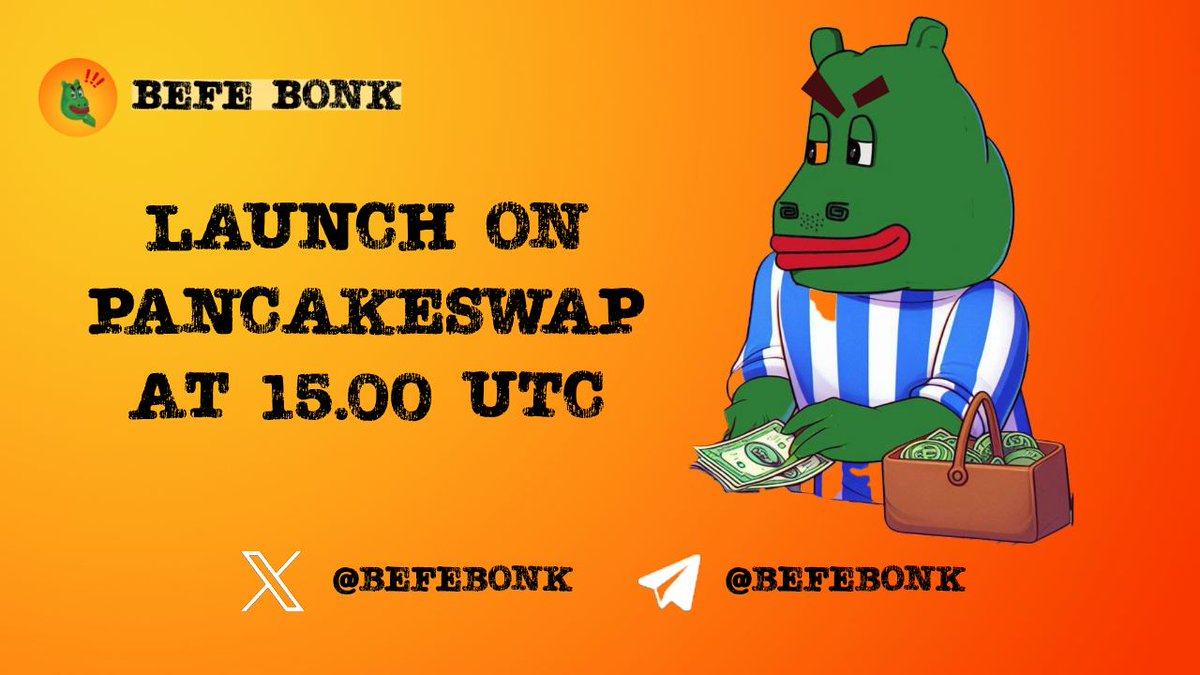 Our Launch at 15.00UTC! Be ready⚡️🔥

 $BefeBonk, which consists of the names of 2 strong projects and will surpass them both, is now with you!
The funniest and most meme-worthy crypto ever! 
Charts,
avedex.cc/token/0xf209ad…

dextools.io/app/en/bnb/pai…

dexview.com/bsc/0xf209Ad55…
