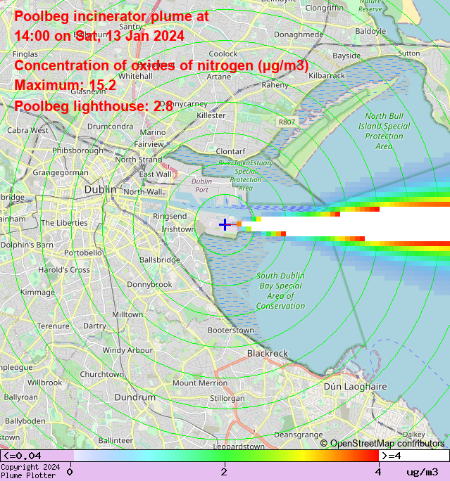 Latest Poolbeg incinerator plume plot, 14:00 13/01/24 @Poolbeg_Light plumeplotter.com/poolbeg/