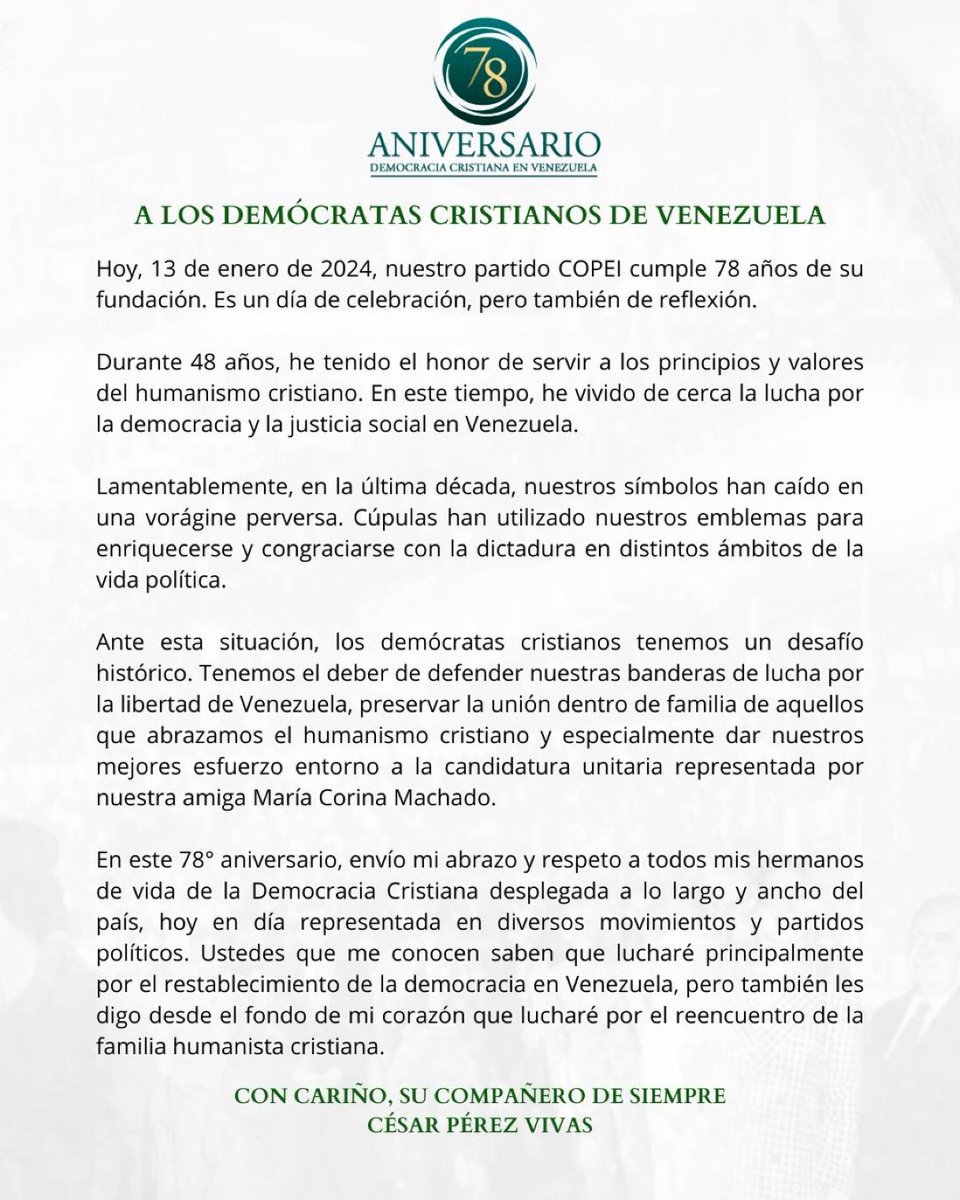 vozmarca's tweet photo. En el 78 aniversario de Copei, reflexiono sobre el indulto de Rafael Caldera a Hugo Chávez. Mi desprecio hacia este episodio refleja la discrepancia con decisiones políticas que marcaron la historia venezolana. #AniversarioCopei #RafaelCaldera #HugoChavez https://t.co/3fst5BG2m1