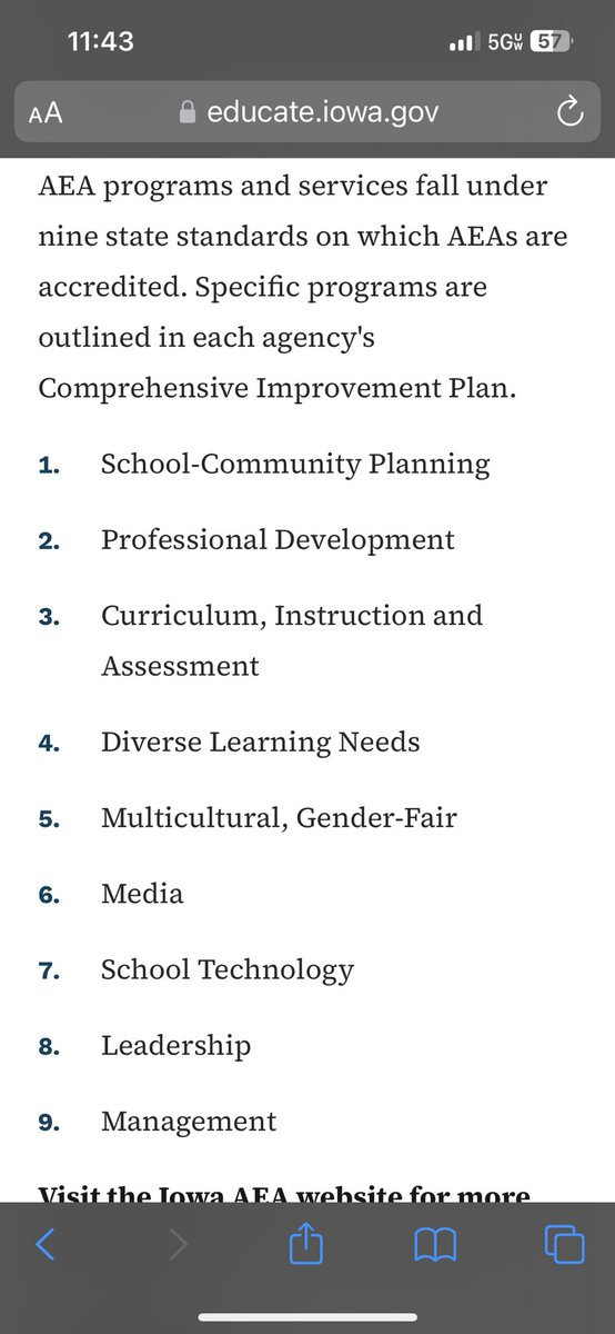 Her own DE website still says Iowa AEAs among best regional providers in nation. Does not match her narrative of manufactured lies. #ialegis educate.iowa.gov/about