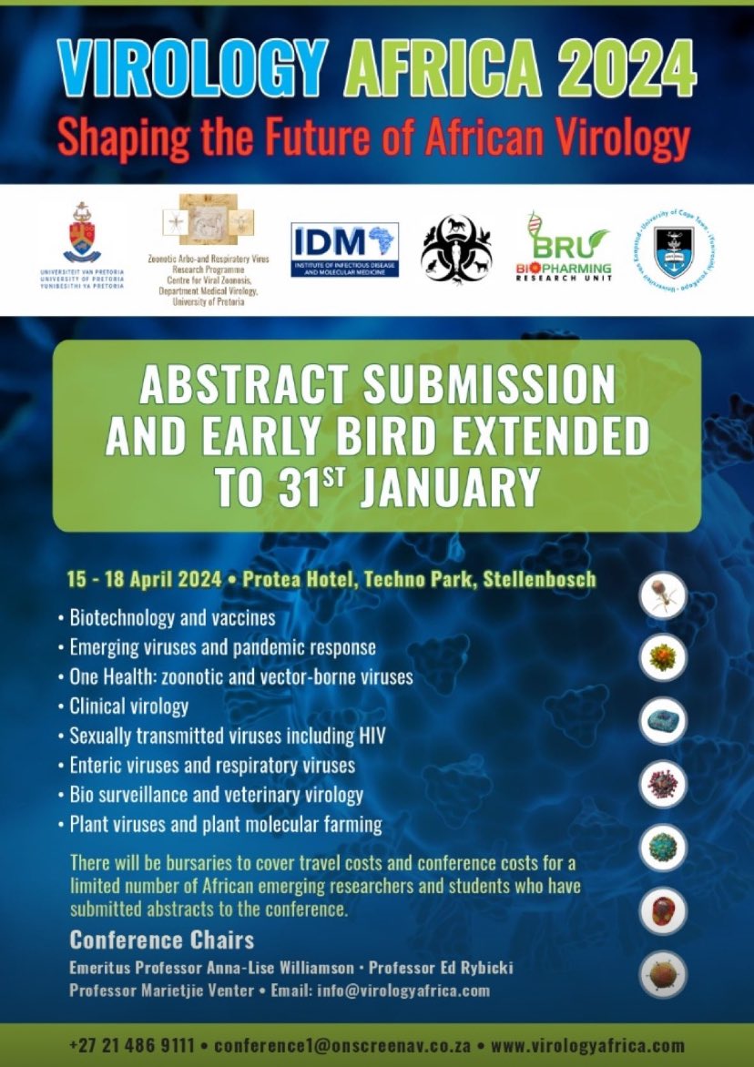 Looking forward to #VirologyAfrica2024 in April. Abstract submission deadline has been extended 
virologyafrica.com