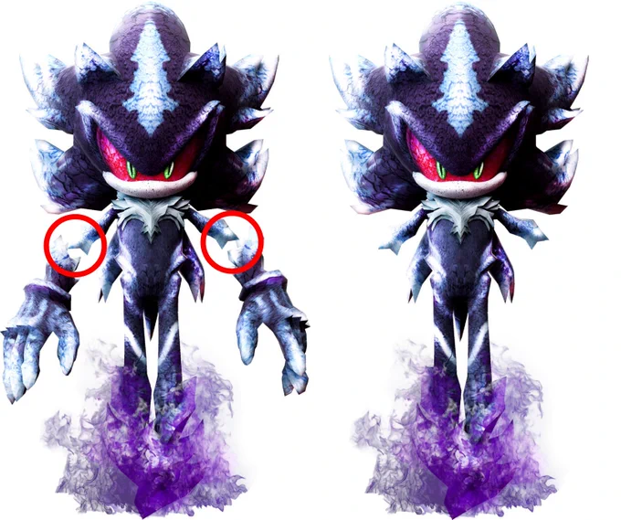 When assuming his crystalline form, Mephiles the Dark loses his elbows. 