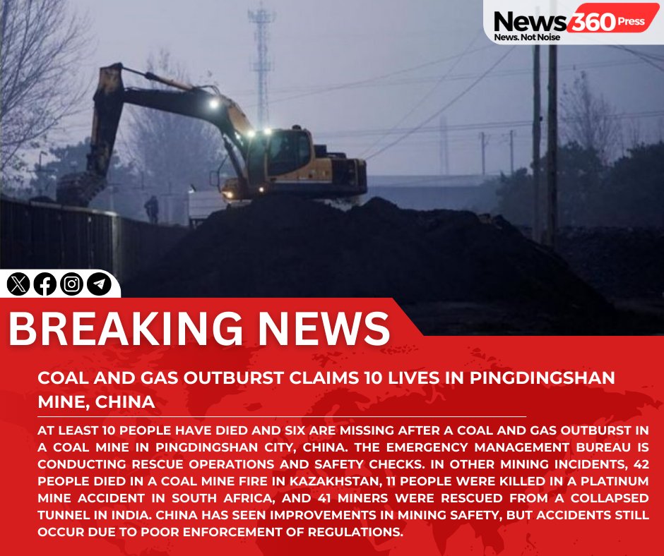 News360press's tweet image. #BREAKING: Tragedy Strikes: Coal and Gas Outburst Claims Lives in Pingdingshan Mine, China

#ChinaIncident #CoalMineDisaster #PingdingshanTragedy #SafetyFailures #IndustrialAccident