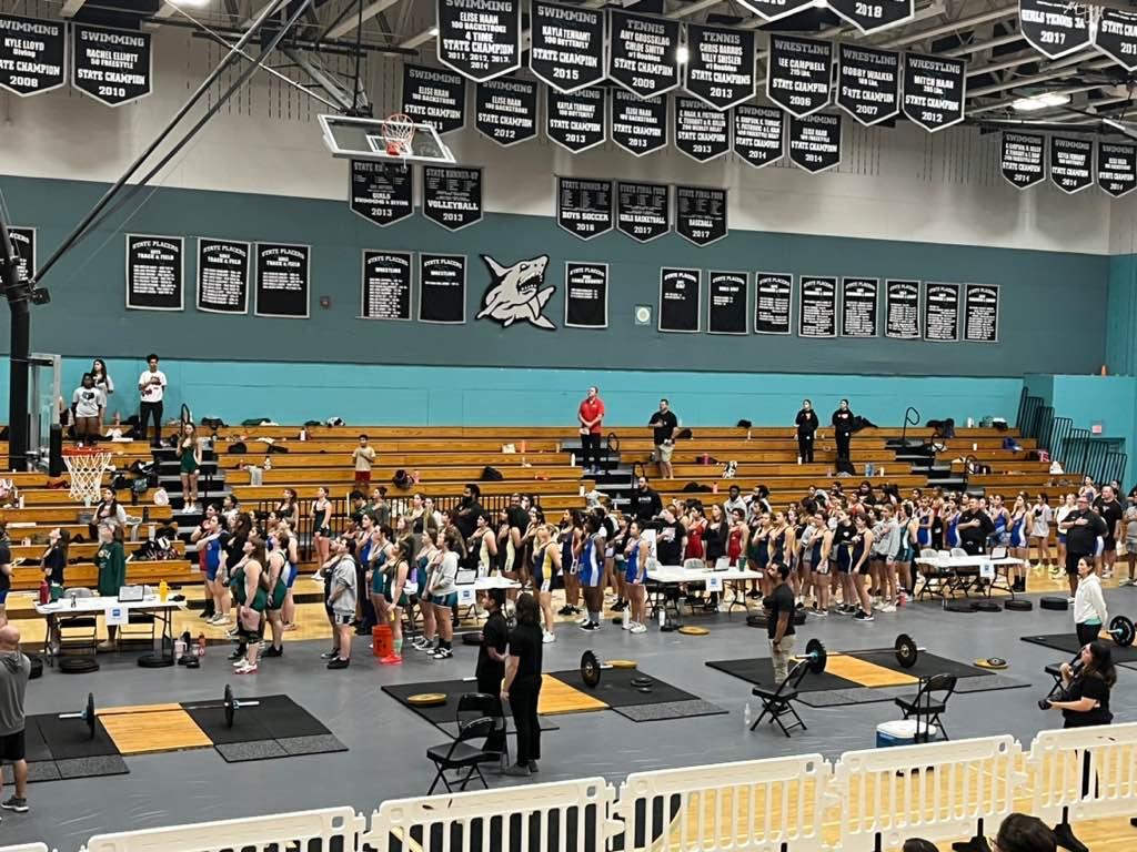 Let’s go GC! The CCAC Girls Weightlifting Championship is kicking off now. #sharkpride