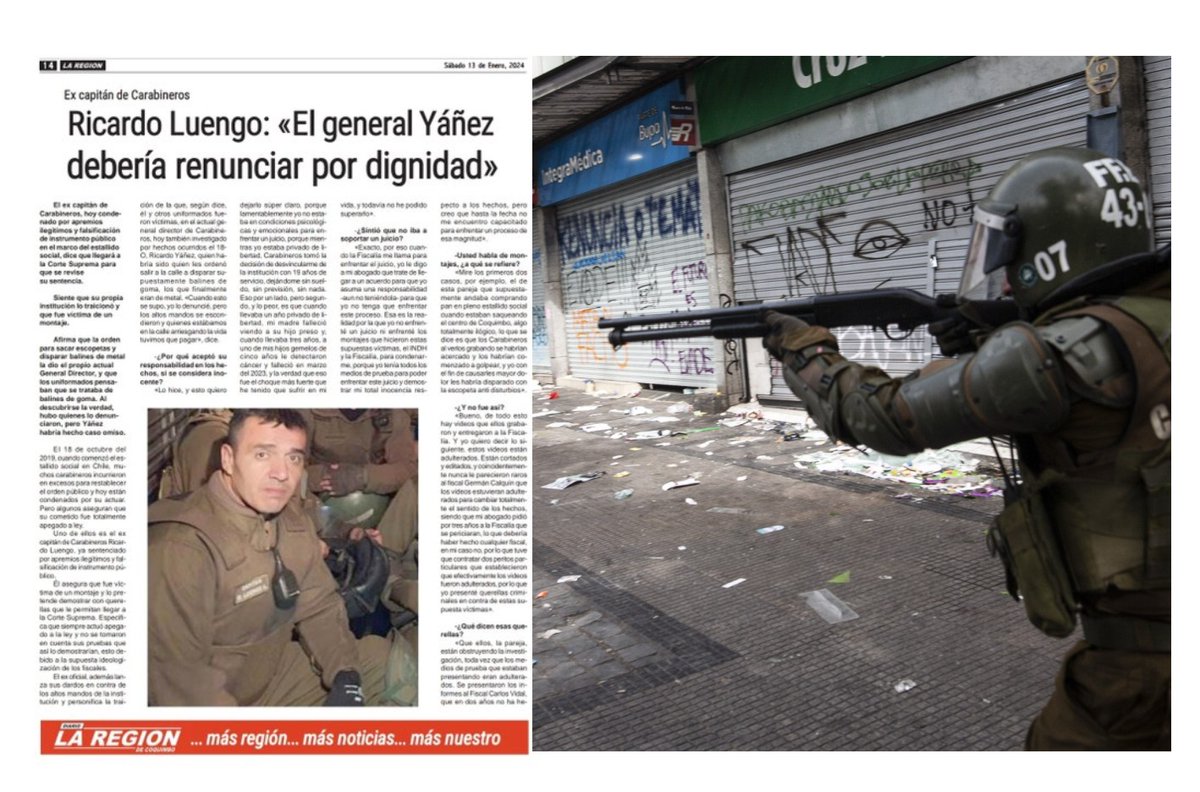 «Quiero aclarar que fue el propio actual general director de Carabineros, Ricardo Yáñez, quien (nos) dio la orden de sacar las escopetas para atacar a la ciudadanía”.