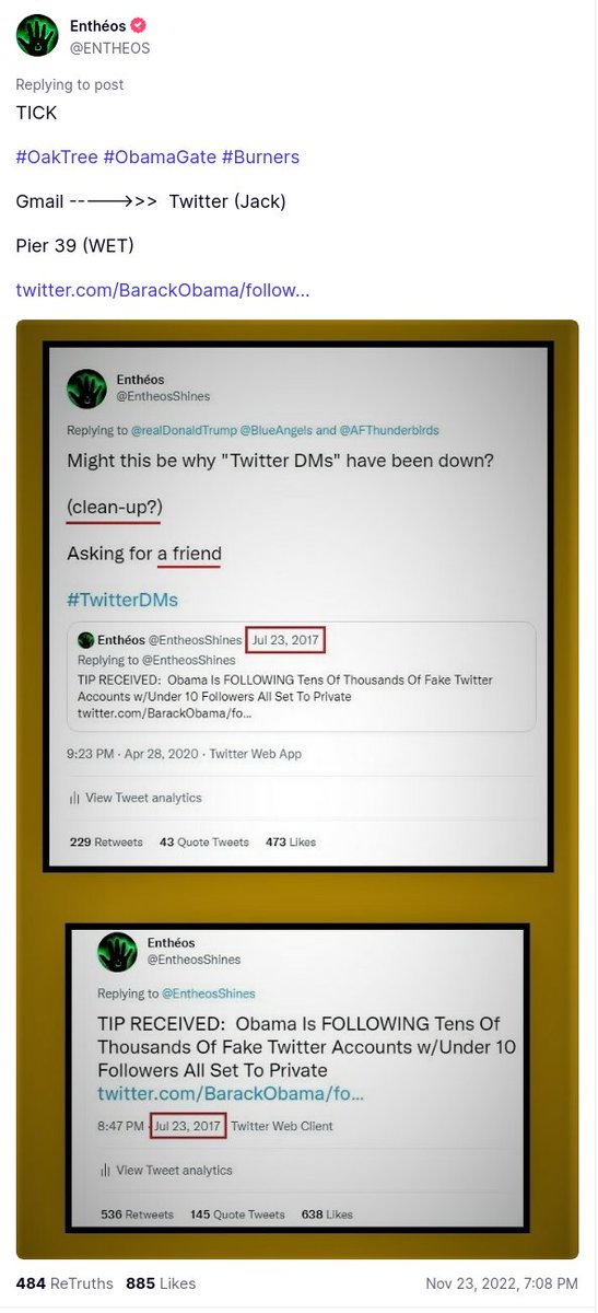 Manifest_Utopia's tweet image. Entheos @EntheosShines 1/12/24 RT: 

Wait until they get to this part sir

TICK

#OakTree #ObamaGate #Burners

Gmail -----&amp;gt;&amp;gt;&amp;gt;  Twitter (Jack)

Pier 39 (WET)



#CommsChainEvidence #SealTeam6 #WetWorks