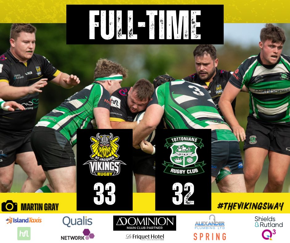 Full-time result….what a turnaround from the boys having been 25-7 down at half-time! 🔥 

Not our best performance, but the heart shown in the second-half to pull it back makes us very proud. 

Huge credit to <a href="/Tottonians/">Tottonians Rugby Football Club</a> for testing us!

⚫️🟡 #𝙏𝙃𝙀𝙑𝙄𝙆𝙄𝙉𝙂𝙎𝙒𝘼𝙔