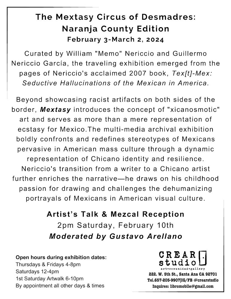 SDSUPress's tweet photo. Our Press Director, William “Memo” Nericcio, @eyegiene, is having an exhibition opening in February at Crear Studio in Santa Ana, California. https://t.co/qQmiT0zRCN