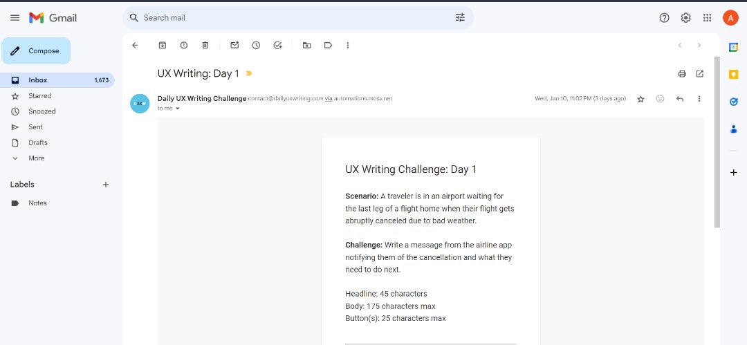 Andynana_bkn's tweet photo. Embarking on the #DailyUXWriting 15-day challenge today! Excited to refine my UX writing skills, one prompt at a time. Here's to growth, creativity, and the journey ahead! @dailyuxwriting. @OlohijereFaith Inspired me on this and also to be able to post my work here. https://t.co/I6yJUTqMRf