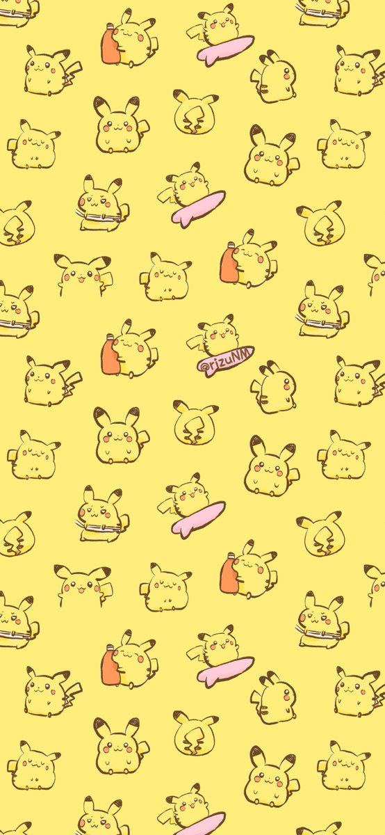 pikachu pokemon (creature) no humans too many simple background yellow background closed mouth :3  illustration images