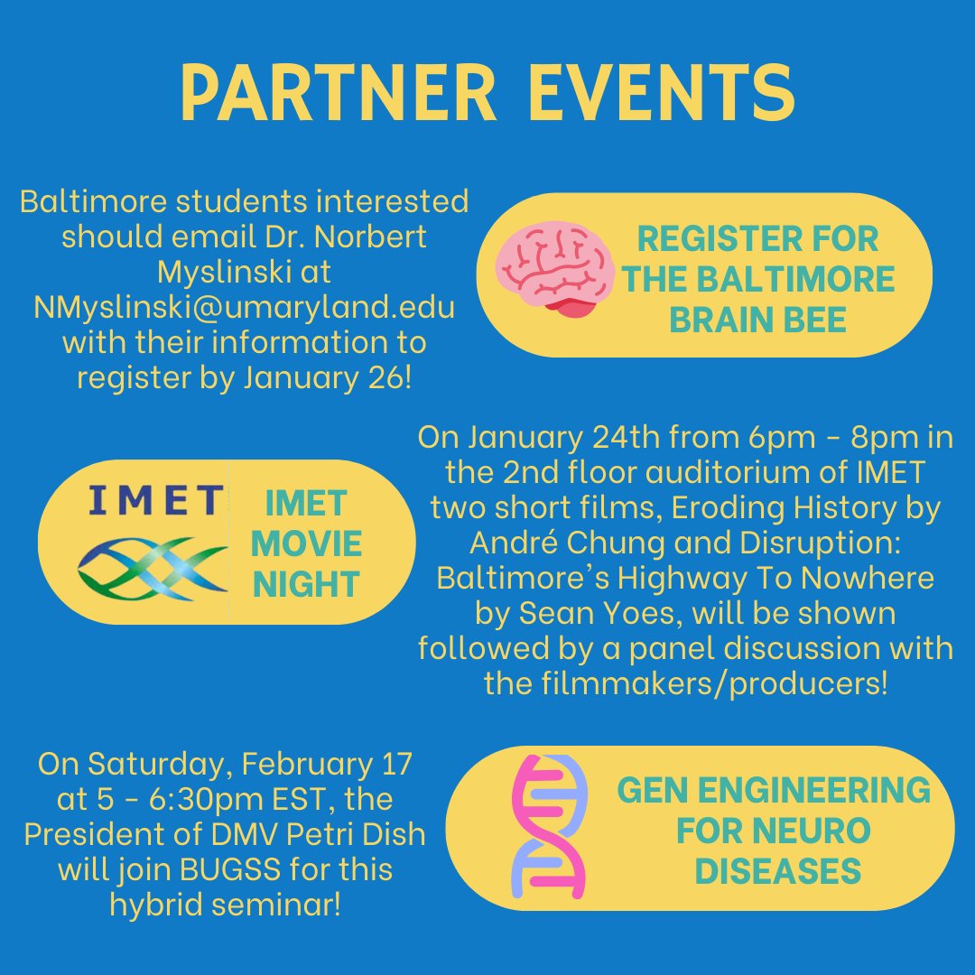 BUGSSlab's tweet photo. Tons of science events are happening in Baltimore! From intern presentations to lab events, sign up on our Eventbrite or our partner's pages! https://t.co/9Hp3iAuEKM πͺ
#BUGSS #Artists #Biotech #STEM #science #Business #Engineers #Industrial #Baltimore #lab #familyfriendly https://t.co/8EgmyQWVxr
