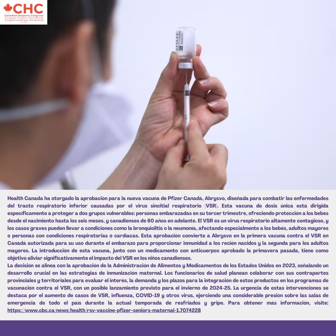 Health Canada approves RSV vaccine for maternal immunization 🇨🇦💉🤰🏥🩺 #unmillonjuntos #CHC #1millonstrong #noticias #hispanxs #latinxs #news #HealthCanada #RSVVaccine #MaternalImmunization #PfizerCanada #RespiratorySyncytialVirus