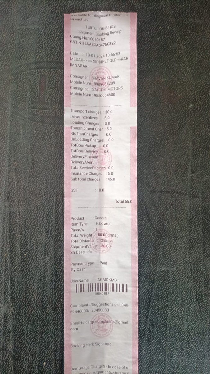 ashokumareddy14's tweet photo. @tsrtcmdoffice Dear Sir Need your intervention to track the below mentioned parcel, My friend sent a consignment Medak To KarimNagar on 10th Jan'24 through the @TSRTC_LOGISTICS, Now Consignment Missing, No one can respond properly. 
CONSIGNMENT No : 10040187. Please help to track https://t.co/qLlriR45ez