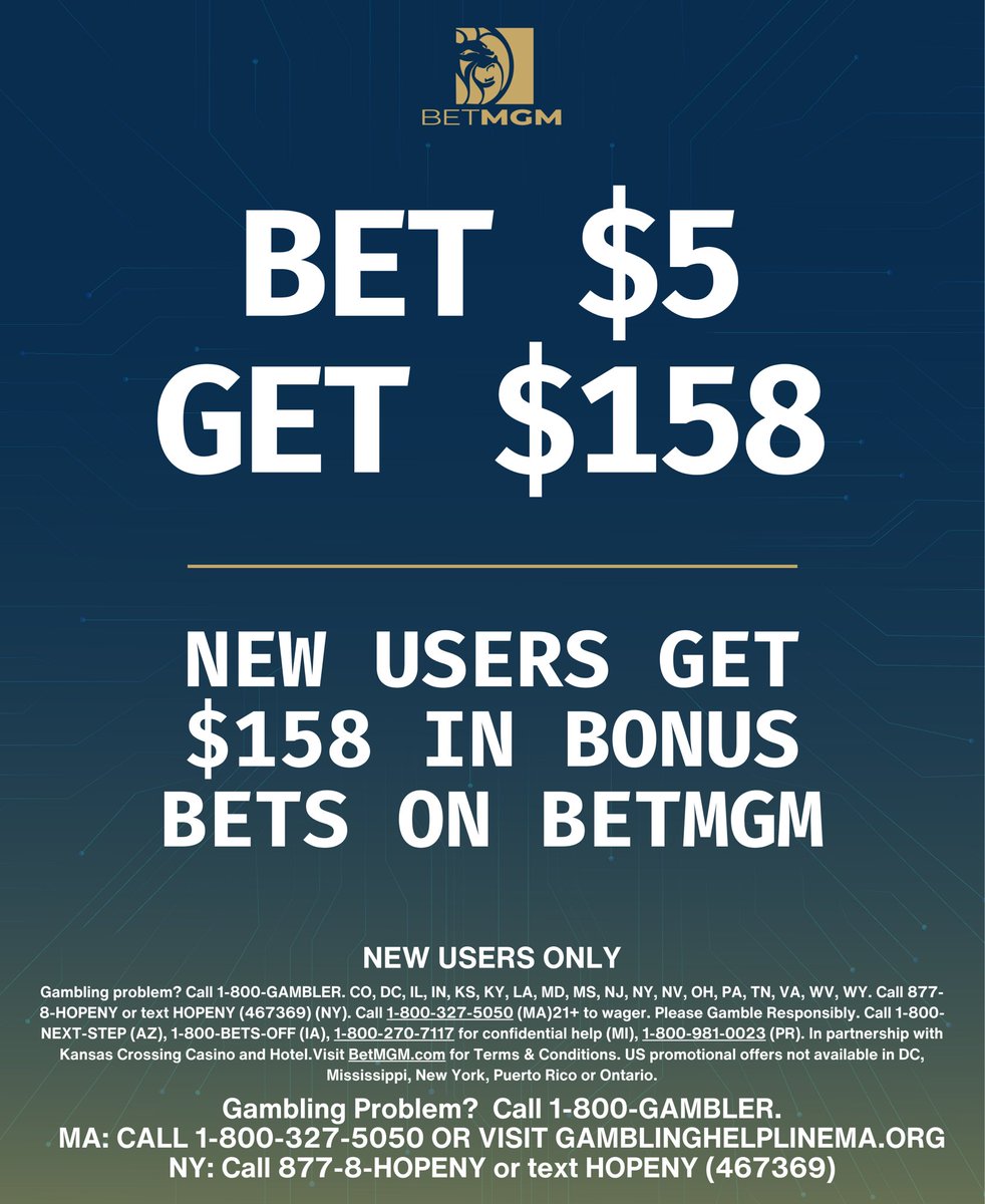 DanGambleAI's tweet photo. BetMGM have a great new user offer thats’s perfect for the NFL playoffs. 

Sign-up, bet $5 on any market and you’ll get $158 in bonus bets. 

💸➡️ Join here: https://t.co/uIL4fCwaG2

You’ll be able to use your bonuses on any playoff game this weekend!

21+, gamble responsibly. https://t.co/unrA4TRRLS
