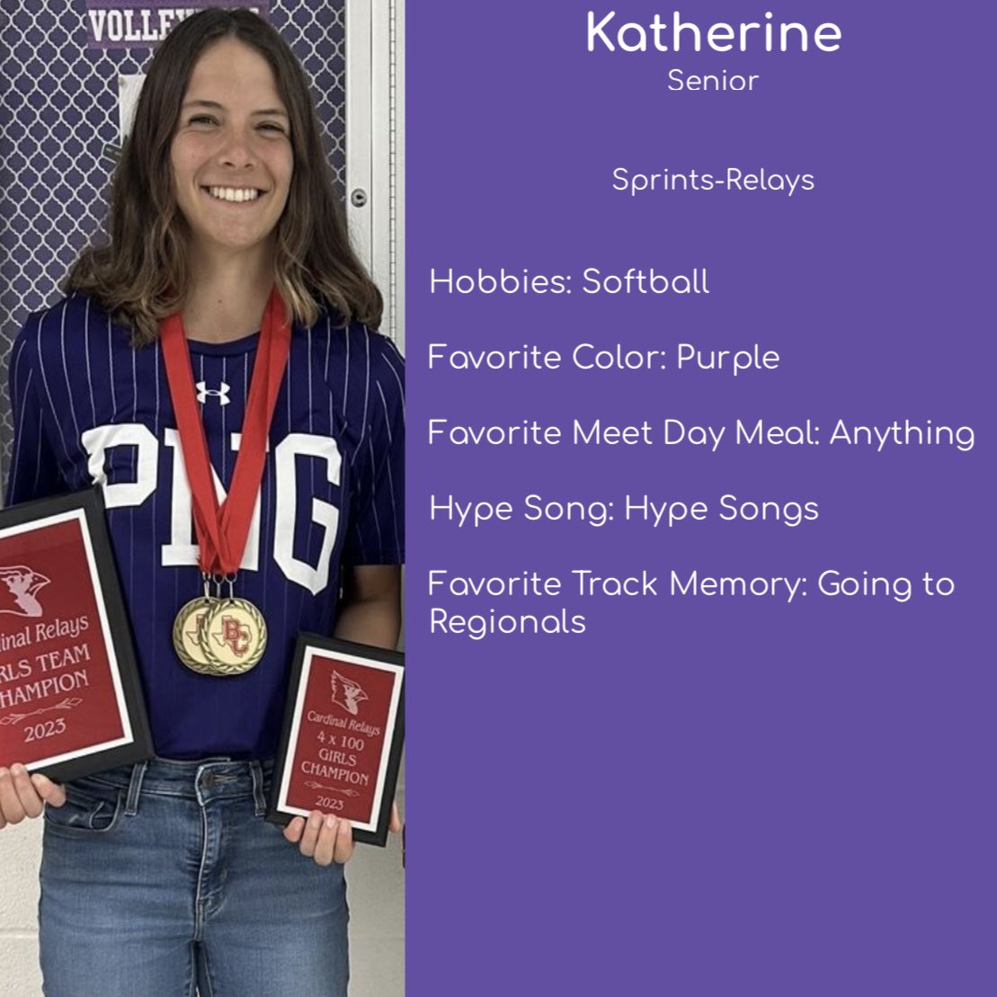 PNGTrack_Field's tweet photo. Track szn is finally here! Let’s meet our returners, starting with our seniors! 💜🤍 https://t.co/ftnKvaKlzx