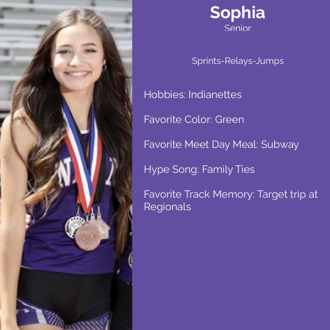 PNGTrack_Field's tweet photo. Track szn is finally here! Let’s meet our returners, starting with our seniors! 💜🤍 https://t.co/ftnKvaKlzx