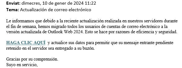 ⚠️ Si reps aquest correu, esborra'l, és un phishing. Tant és que el rebis d'una bústia oficial o d'un contacte que coneguis, els podrien haver usurpat el compte

#StopEstafes <a href="/ciberseguracat/">Agència de Ciberseguretat de Catalunya</a>