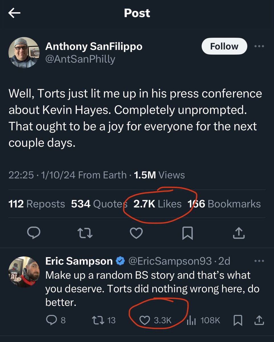 CNeal36's tweet photo. Goodness, what a sad fucking loser you are @AntSanPhilly . Can’t even get more likes on your bitch pity-party tweet than some rando reply. Not surprising can’t you take Torts very accurate comments on the chin like a man. And unprompted?! Is the fat seeping into your brain??? 😂 https://t.co/oLwEFmBq1z